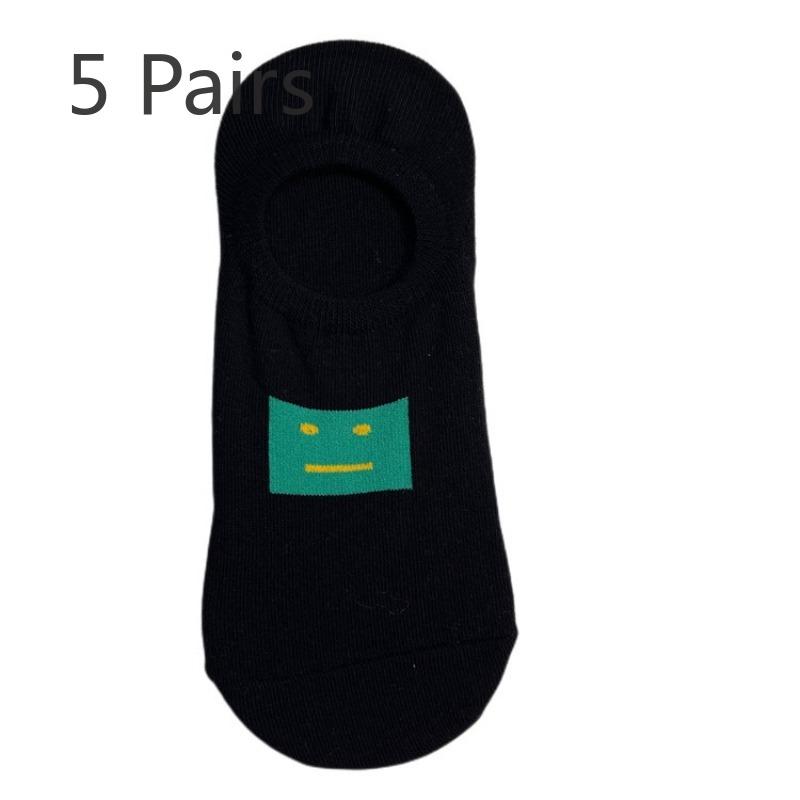5 Pairs of Men's Short Socks Non-slip Not Off The Heel Tide Summer Thin Frog Rubber Sports Breathable Shallow Women's Short Low Cotton Socks