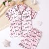 Children's Satin Print Pajama Set - Summer Short Sleeve & Shorts for Girls