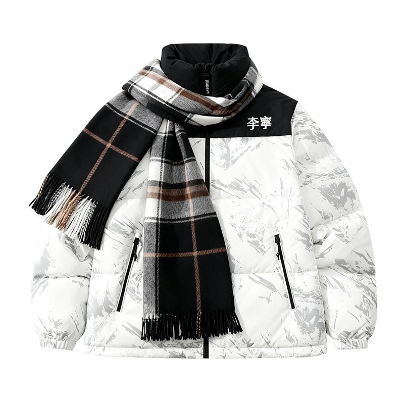 Li Ning Hot Pots Down Collection Sports Fashion Collection Down Jacket Unisex Black White Ice Crackle AYMU601-2