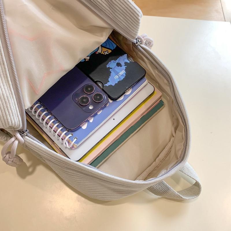 Zaino in velluto a coste, grande capacità, zaino, borsa da scuola, studente delle superiori, studente delle medie, borsa tesoro, piccolo, fresco, tinta unita