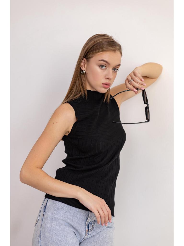 2023 Women's Slim Fit Sleeveless Knitted Sweater Vest - Casual Half-High Collar Solid Color Top