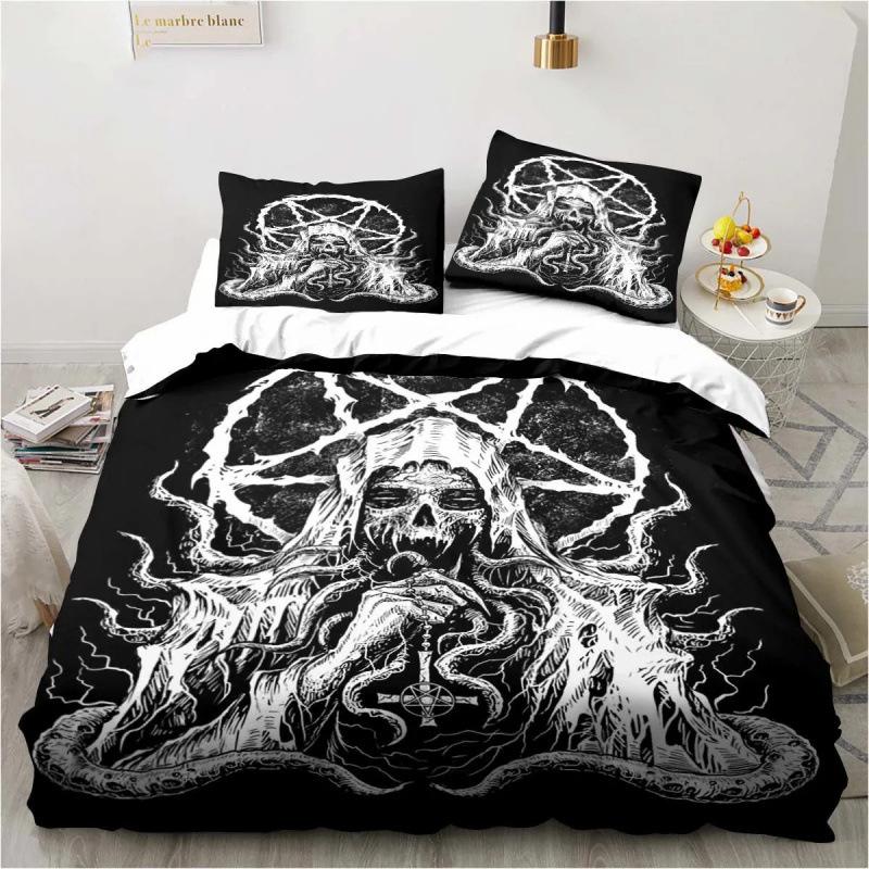 3D Anime Bedding Set Evil-Satan Demon Skull Printed Duvet Cover Set With Pillowcase Bedspread Boy Teens Adult Queen King Size