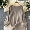 Herbst Casual Zweiteiler Sets Damen O-Ausschnitt Lockeres Strickoberteil + Elastische Taille Großer Swingrock Grundlegende koreanische Wintersets