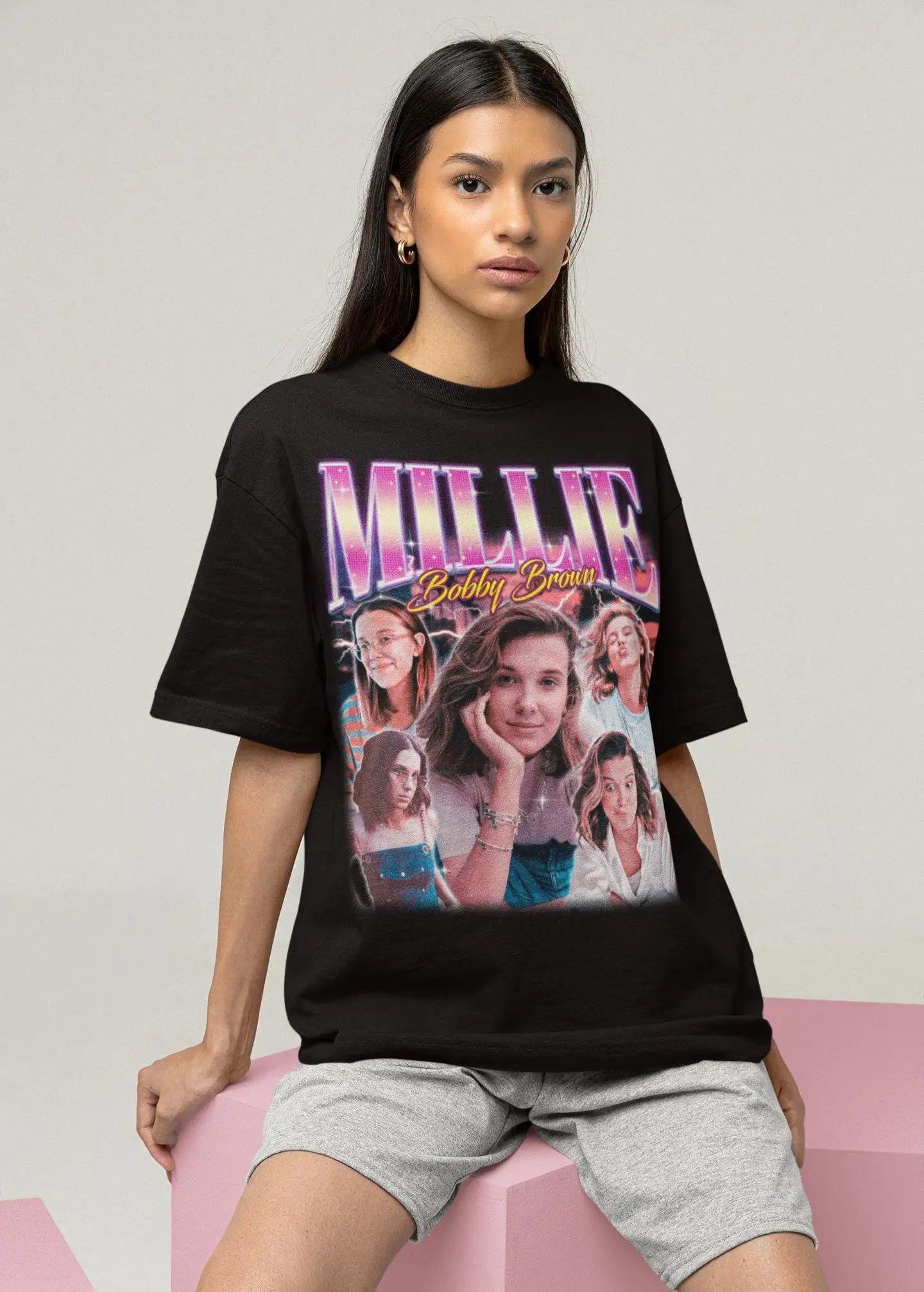 Fashion Y2k T Shirts Millie Bobby Brown Fan Print TShirt Summer Unisexs and Womens Casual Loose Streetwear Unisex S