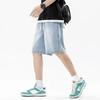Men Casual Denim Shorts Male Elastic Waist Straight Leg Comfortable Light Blue Soft Short Pants Baggy Wide Leg Jeans