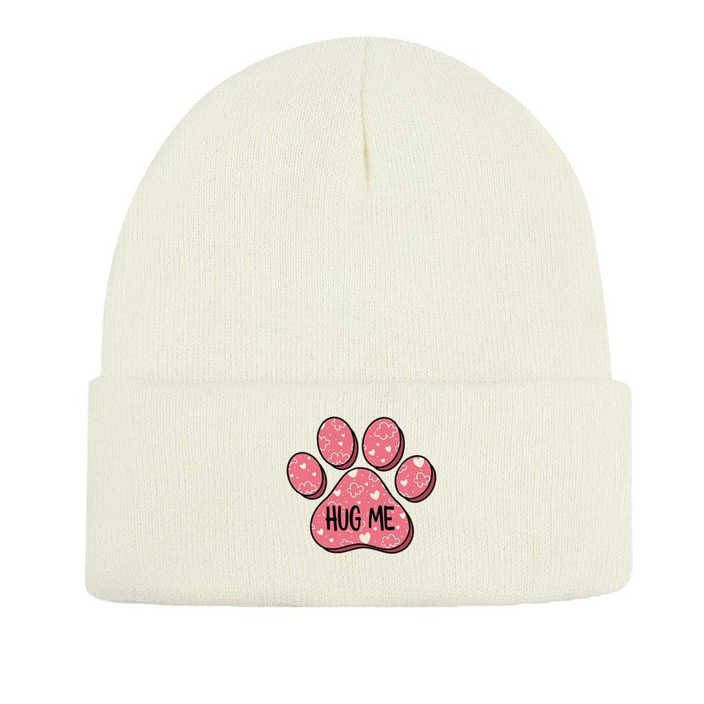 Dog Cat Paw Print Heart Knit Hat Beanie, Valentine's Day "XOXO LOVE KISS", Cozy Stylish Knitted Cap Beanie