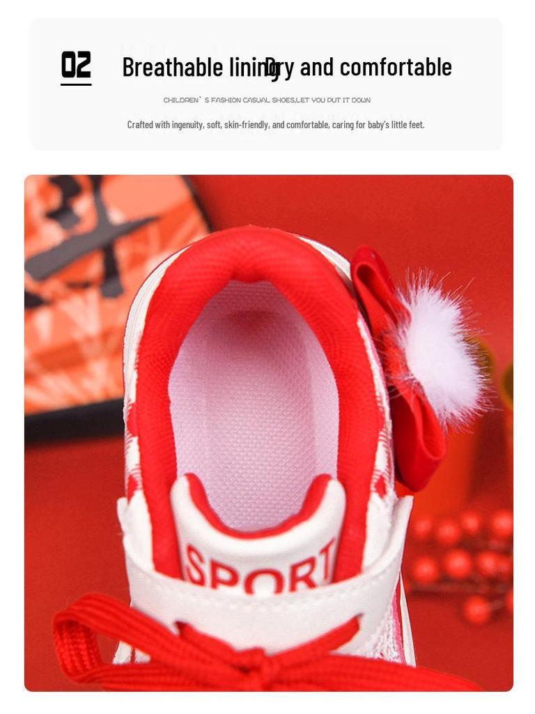 2025 Winter New Arrivals: Girls' Versatile Red Casual Sports Shoes for Middle and Big Kids