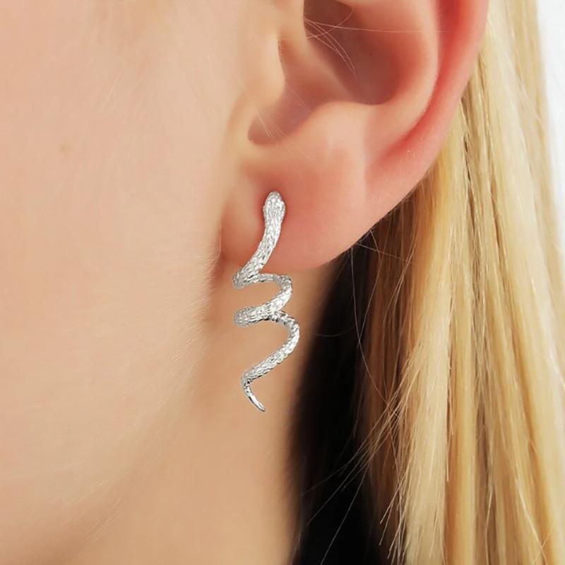 Elegant Gold And Silver Snake Design Alloy Stud Earrings For Women Fashion Accessory