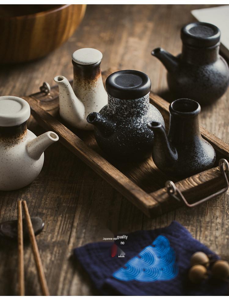 Large Ceramic Vinegar and Soy Sauce Bottle for Japanese Cuisine - Oil and Seasoning Container for Kitchen.