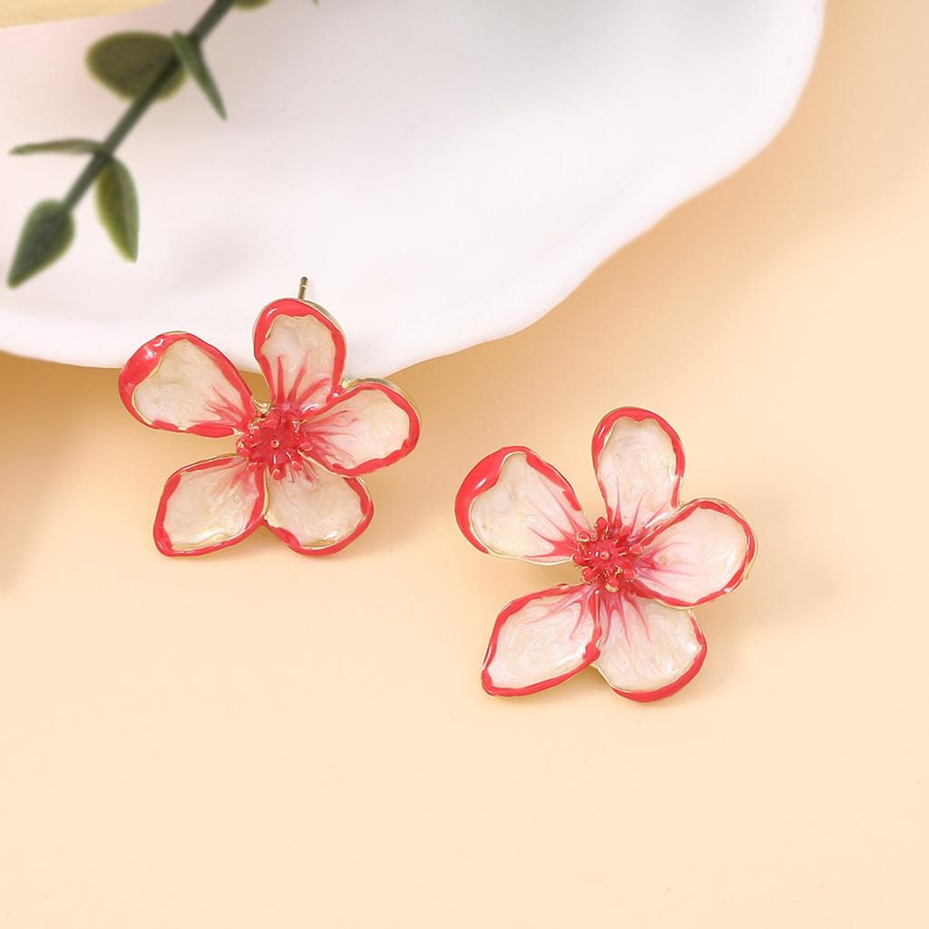 Pinkdudu Gradient Sakura Enamel Stud Earrings Sweet Floral Earrings for Women Jewelry PD1947