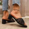 Fashion Weave Women High Heels Women Slippers Fashion Square Toe Hollow Chunky Shoes 2025 Summer Sandals New Casual Flip Flops Sandalias