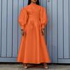 Elegant Women Stand Neck Puff Long Sleeve Casual Long Maxi Swing Dress