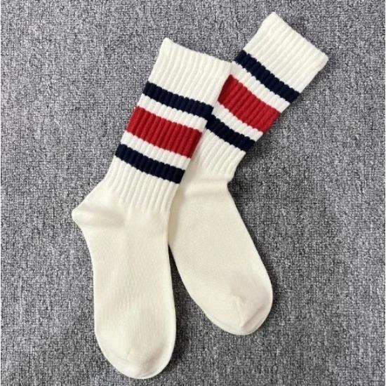 Cityboy Men's Striped Basketball Medium Tube Socks Vintage Unisex Women Couple Cottons Japanese Thick Towel Bottom Sports Socks
