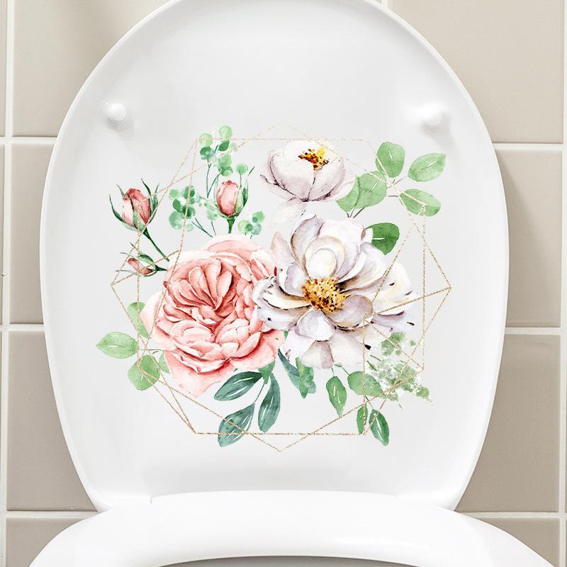 Toilet Sticker Waterproof Floral Butterfly Self Adhesive Removable No Trace for Home Bathroom Renovate