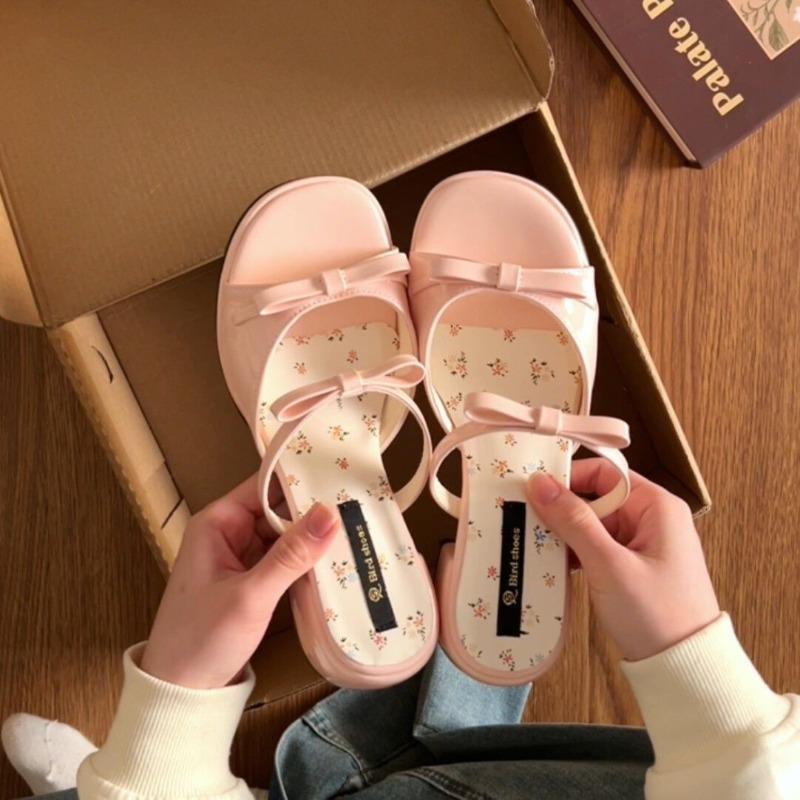 Halbschleife dicker Absatz Taschenkopf Hausschuhe Damen Oberbekleidung Sommer neu süß vielseitig floral Mode Sandalen