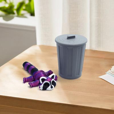 3D-gedruckter beweglicher Waschbär, flexible Waschbär-Figur mit Mülltonne, Waschbär-Fidget-Toy zur Dekoration für Zuhause und Büro, Kindergeschenk