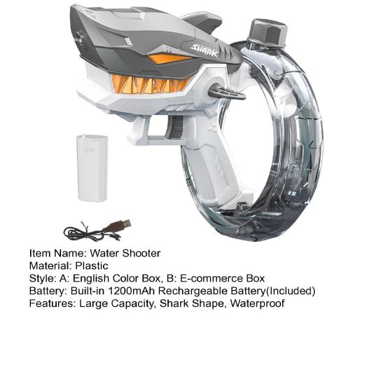 Kids Electric Shark Water Toy Large Capacity Automatic Shooter Summer Outdoor Garden Lawn Rechargeable Water Squirt Toy Toddlers Boys Girls Gift