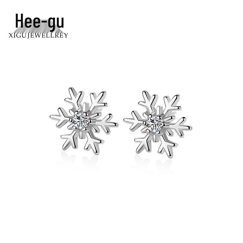 S925 Silver Zircon Snowflake Stud Earrings - Korean Style Christmas Gift for Girls