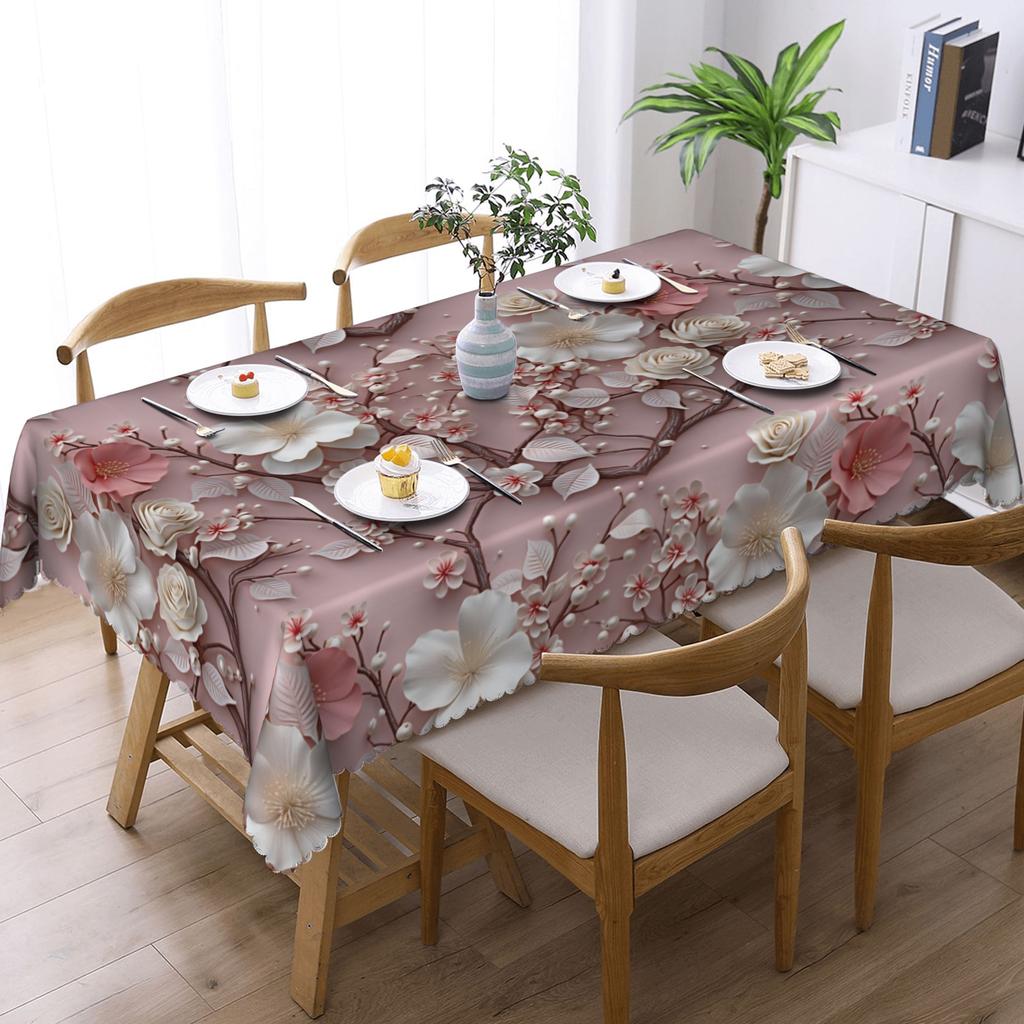 Fashion Trend 3D Flowers Rectangular Tablecloth Waterproof Table Cloth Luxury High 3D Floral Table Cover
