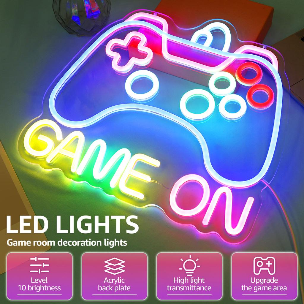 Dimmable Game On Neon Sign with 10 Brightness Levels USB Powered Neon Controller Sign Game Room Decor for Teenage Boys Kids
