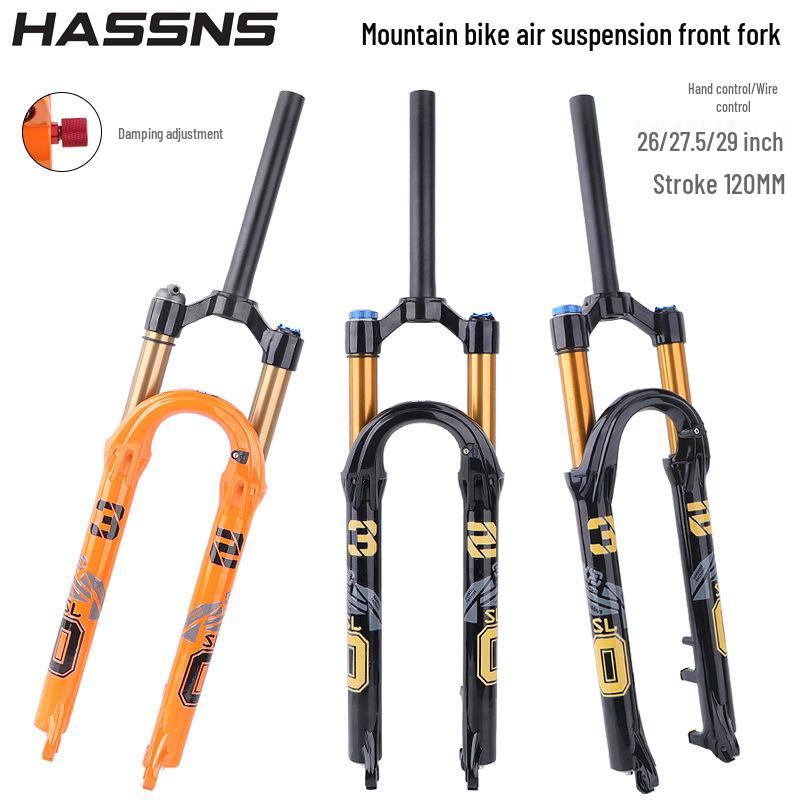Furcă cu suspensie pe aer pentru bicicletă montană HASSNS cu reglaj de amortizare pentru roți de 26/27.5/29 inch