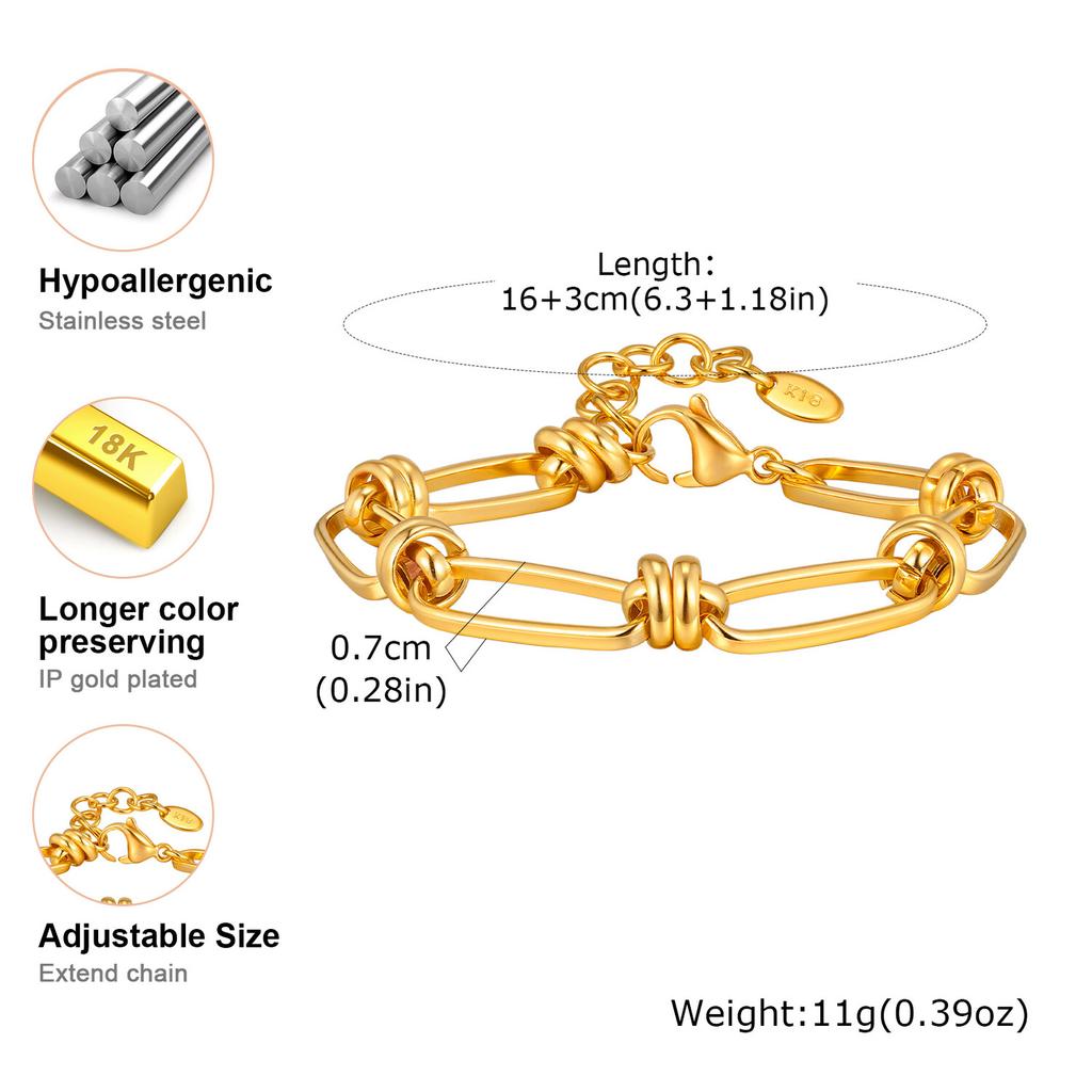 Vnox Stainless Steel Stackable Chain Bracelets, Classic Gold Color Never Fade Link Bracelet, Daily Causal Wear
