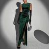 Velvet Evening Gown with Slit - Celebrity-Inspired European & American Style