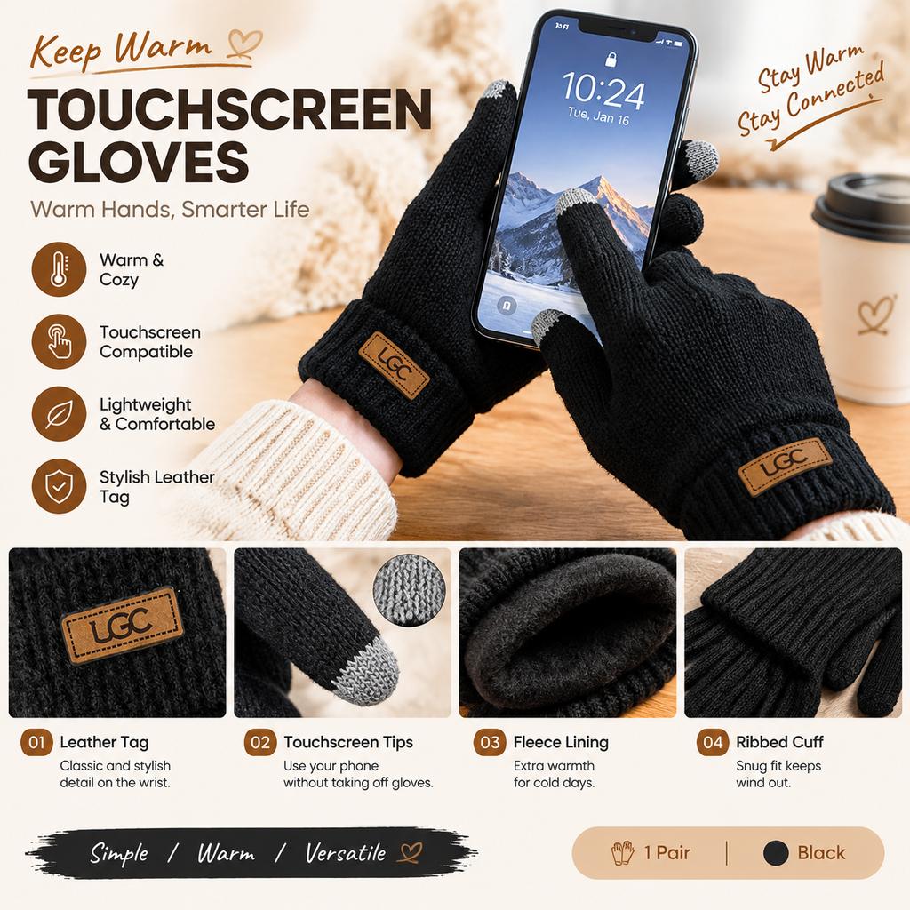 Acrylic Thermal Touchscreen Gloves with Fleece Lining