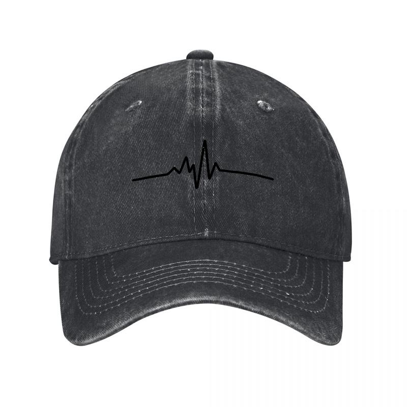 Washed Canvas Baseball Cap with Minimalist Line Art Design Black Unstructured Adjustable Hat for Casual Wear and Everyday Style