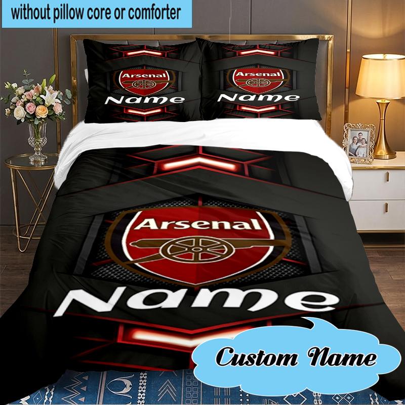 Custom Name Arse-nal Football Crest Bedding Set 3pcs, Bedding Set Including 1pc Duvet Cover And 2pcs Pillowcases for Bedroom, Dormitory Gift
