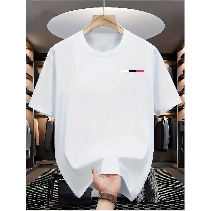 Suitable For Home And Casual Attire, Machine Washable, Minimalist Style Short-Sleeved Print Line Multi-Color Pattern Top Single Piece- Ideal Men'S