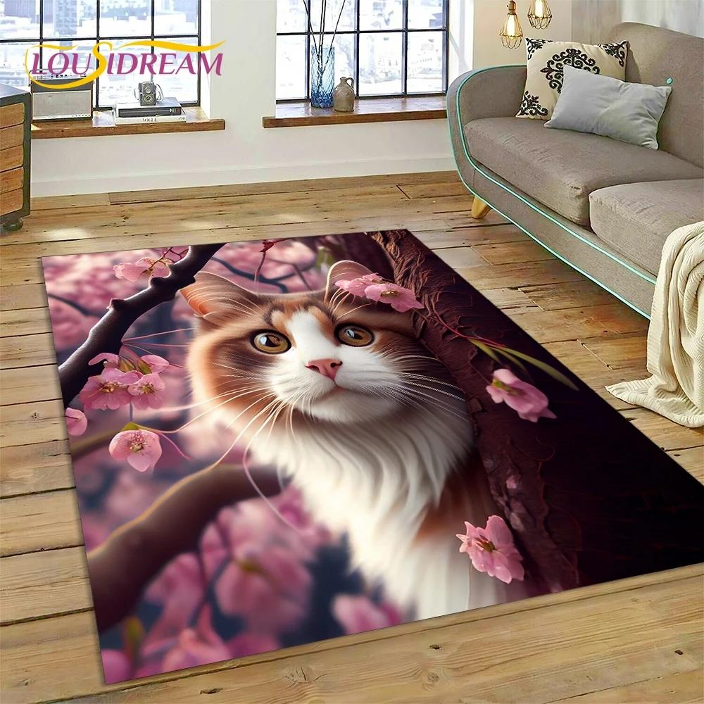 3D Persian Cat,Cute Calico Cat,Ragdoll Cartoon Rug Carpet for Living Room Bedroom Home Decor,Non-slip for Sofa  Doormat Gift Kid