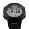 SKMEI Men's Large Dial Sports Watch, 5 ATM Water Resistant, Digital Display, LED Light, Date, Day of the Week, Calendar, Alarm, Plastic Strap, Black