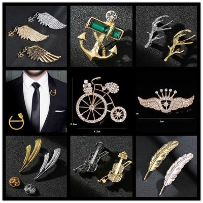 Men's Fashion Brooch: Diamond Bicycle, Wings, Anchor, Guitar & Feather Pin