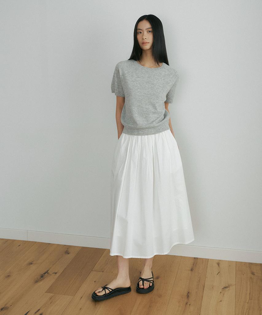 Lingseoul Rayon Blended Shirring Skirt-Ivory