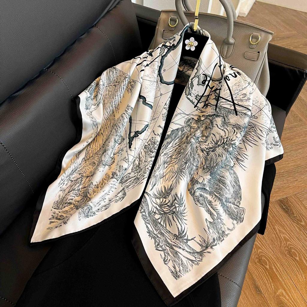 Square scarf 91CM large square scarf imitation silk satin scarf temperament women's shawl scarf headscarf windproof silk scarf thin