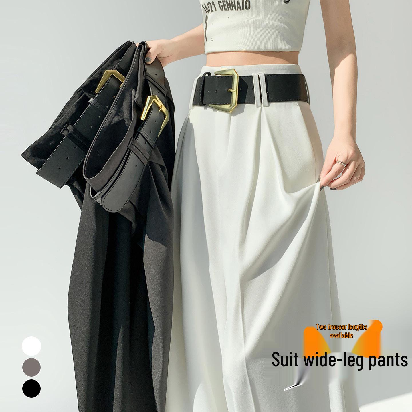 

Stylish High-Waisted Wide-Leg Women s Pants: Drape, Slimming, Loose Fit, Straight-Leg, Floor-Length with Belt – Perfect for Spring/Autumn. Extra Large