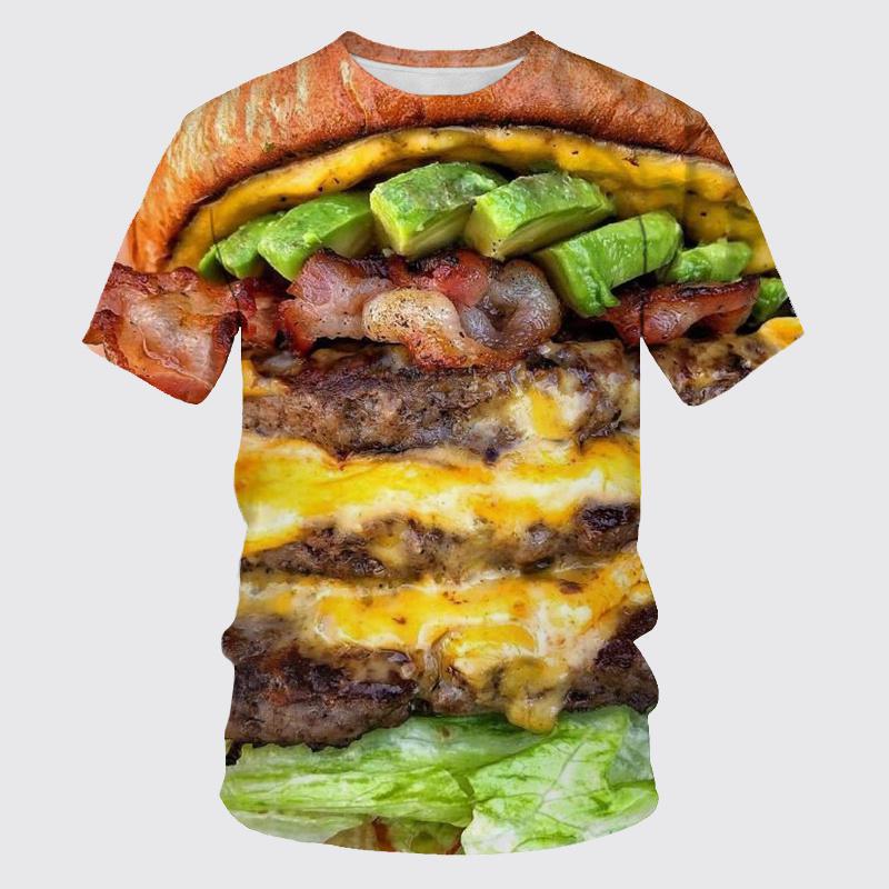 Nová legrační hamburger pizza 3D potisk trička Muži s výstřihem pro volný čas Tričko s krátkým rukávem Oversized Streetwear Dětská trička Topy Oblečení