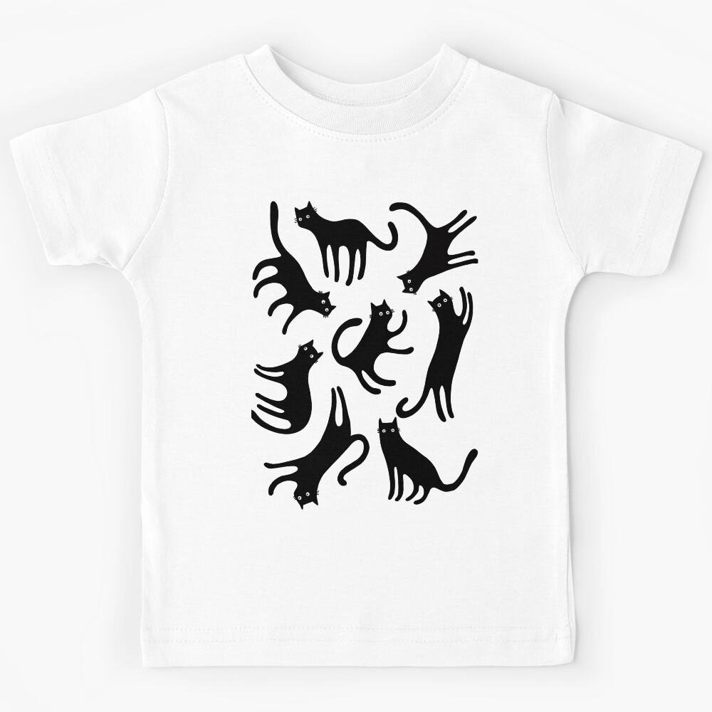 Curious Black Cats on Peachy Pink Kids T-Shirt 150