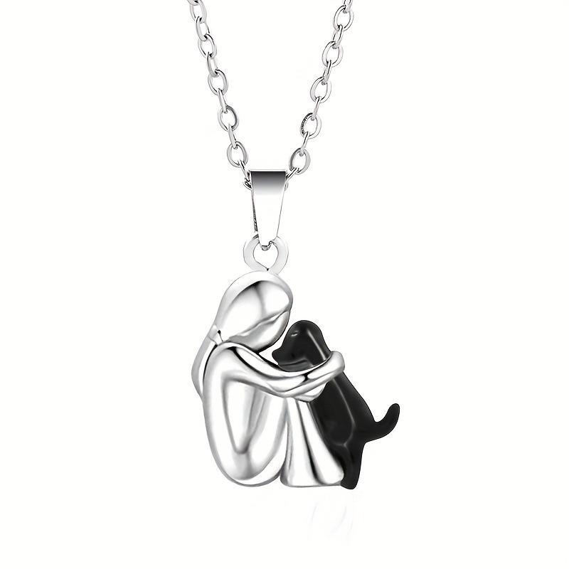 New Alloy Cute Two Tone Color Girl Hug Dog Necklace Fashion Women and Pet Pendant Jewelry Accessories