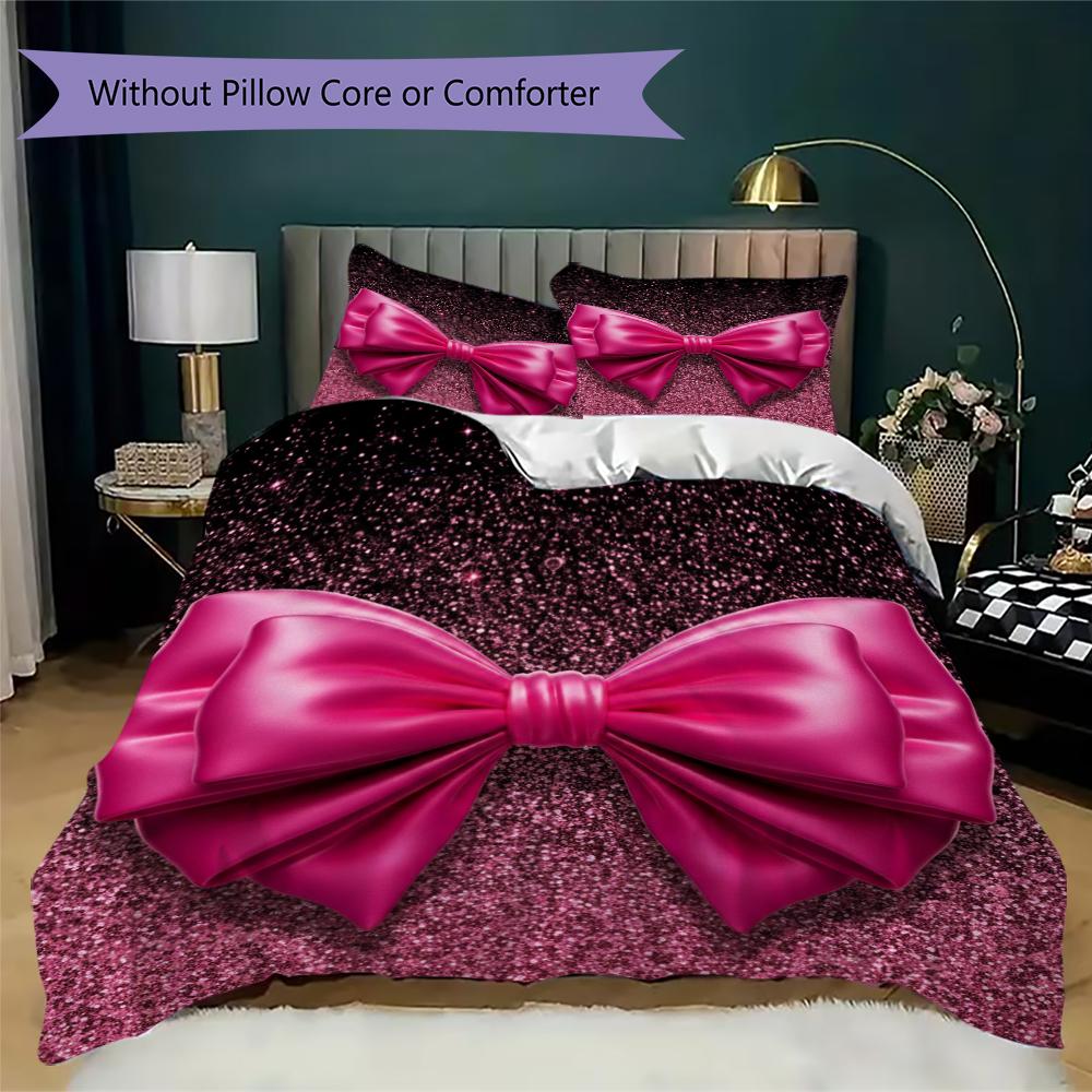 Pink Bow Pattern Bedding Uilt Set Uilt Cover Pillowcase Home Decoration Birthday Gift (1 * Duvet Cover + 2 * Pillowcase  Without Core)29