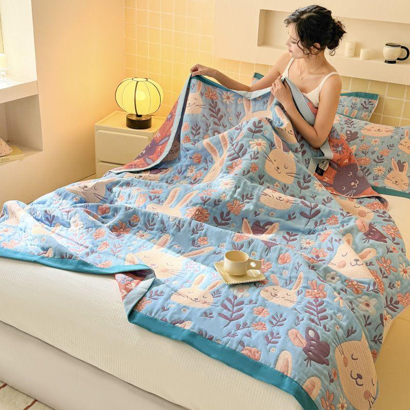 1pc Cotton Three-layer Gauze Towel Quilt Throw Blanket, Towel Blanket Bed Cover Summer Cooling Quilt, Soft Breathable Lightweight Cozy Blanke