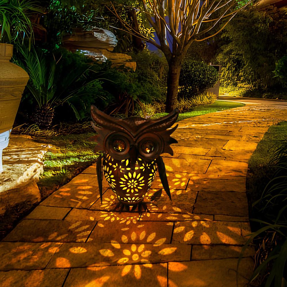Solar Powered Owl Garden Lantern IP65 Waterproof Hanging Owl Lantern Auto On/Off Iron Hollow Out Lantern for Patio Yard Pathway