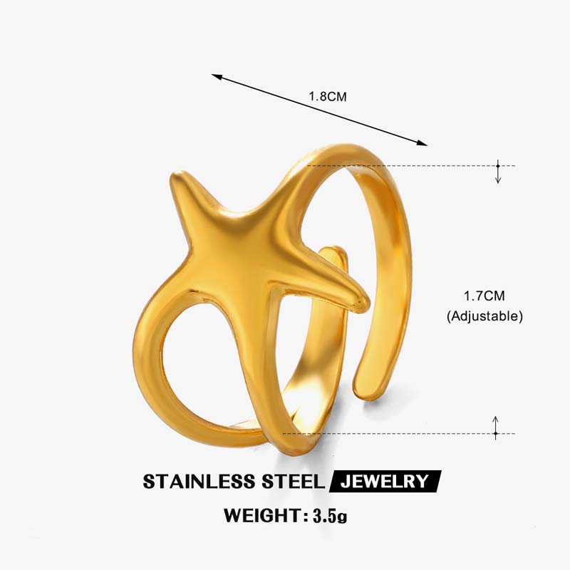 Stainless Steel Gold Color Starfish Open Rings For Men Women Vintage Metal Irregular Star Adjustable Finger Rings Beach Jewelry
