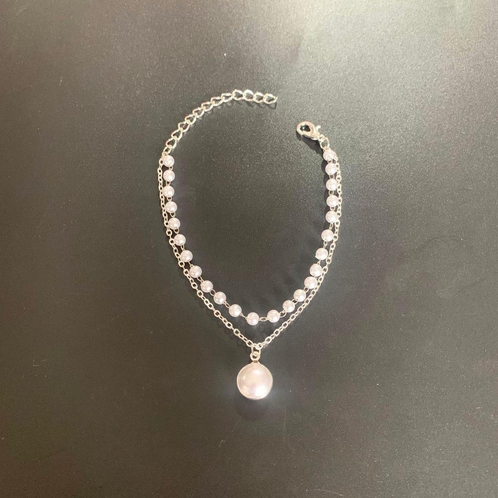 Korean version ins super fairy niche design female fashion temperament direct supply, double pearl pendant anklet