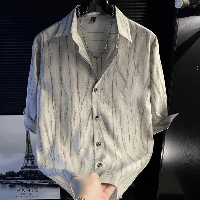 

Mens Textured Wrinkle Effect Half Sleeve Button-Down Shirt L серый