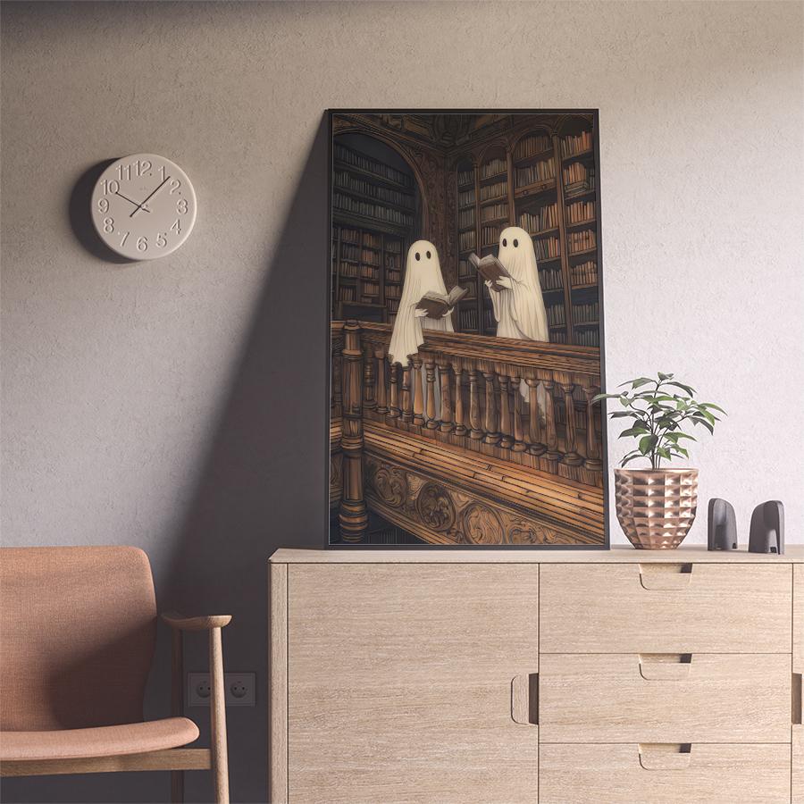 Library Ghost Printed Canvas Painting - Wall Home Decoration, Suitable for Home and Office - Perfect Gift and Decoration