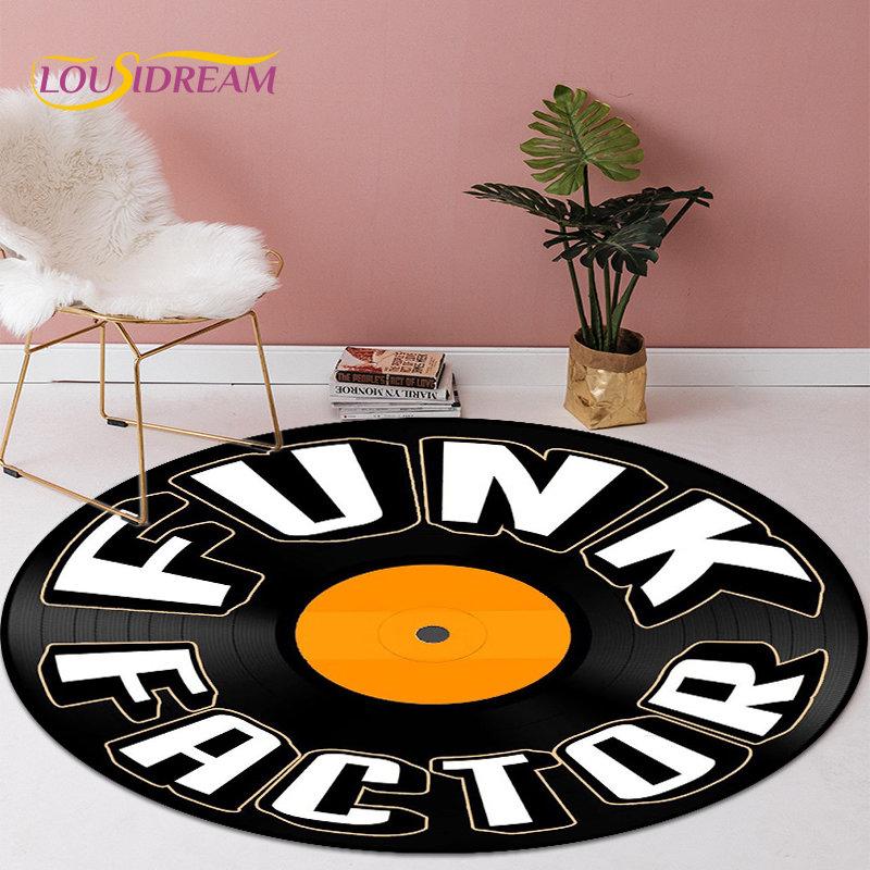 

Retro Rock Roll Music Round Area Rug,Circle Carpet Rug for Living Room Bedroom Sofa Chair Decor,Kid Non-slip Floor Mat Pet Mat Diameter 60cm