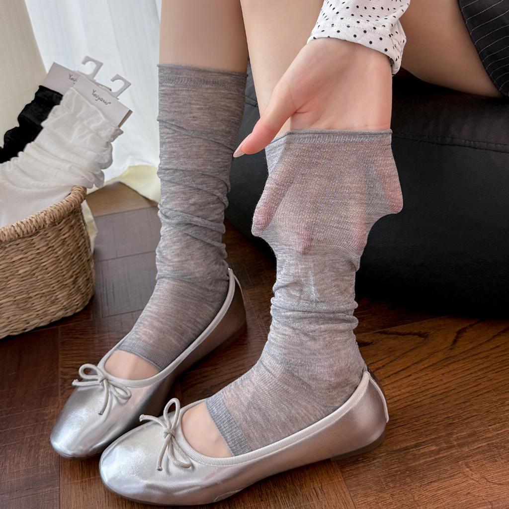 Summer Thin Foot Socks Cover Women'S Ballet Wind Curling Through Meat Solid Color Half-Palm Socks Korean Gray Calf Stacking Socks