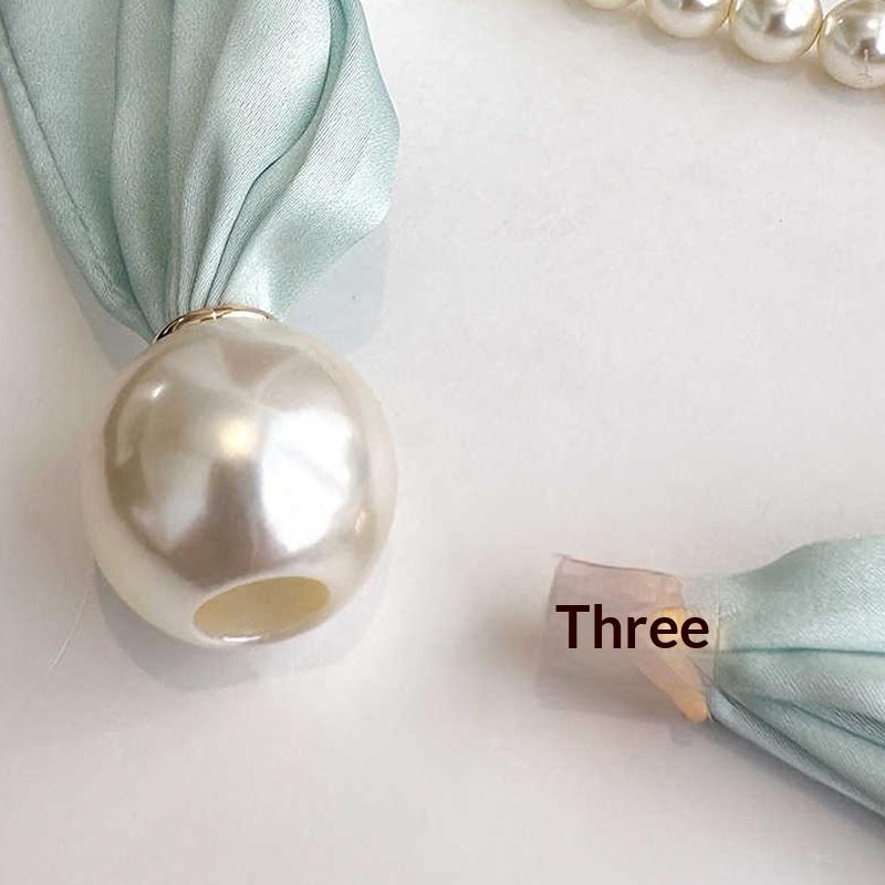 Elegant Satin Neck Scarf for Women with 2 in 1 Pearl Chain Necklace Buckle Lightweight Soft Shawl Gift for Party Office Wear